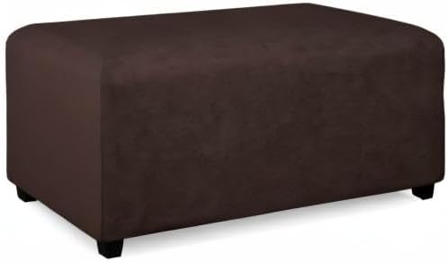 PureFit Super Stretch Soft Form Fit Ottoman Cover Rectangle - Ottoman Slipcovers for Foot Stool & Folding Storage Furniture for Living Room with Nonslip Elastic Bottom (Medium, Chocolate)