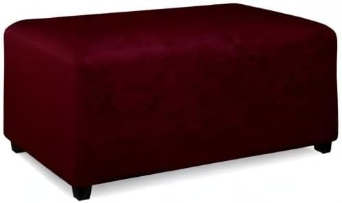 PureFit Super Stretch Soft Form Fit Ottoman Cover Rectangle - Ottoman Slipcovers for Foot Stool & Folding Storage Furniture for Living Room with Nonslip Elastic Bottom (Small, Wine)