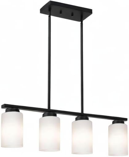 TODOLUZ Farmhouse Dining Room Pendant Light Fixtures in Black Finish, 4-Lights Island Lighting with Opal White Glass Shades for Kitchen