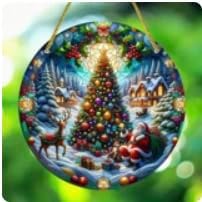 Christmas Santa Gingerbread Man Acrylic Disc Ornament for Tree, Wall, Window, Holiday Home Party Decoration (L)