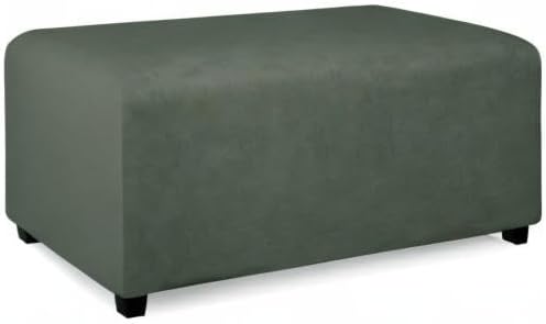 PureFit Super Stretch Soft Form Fit Ottoman Cover Rectangle - Ottoman Slipcovers for Foot Stool & Folding Storage Furniture for Living Room with Nonslip Elastic Bottom (Medium, Grayish Green)
