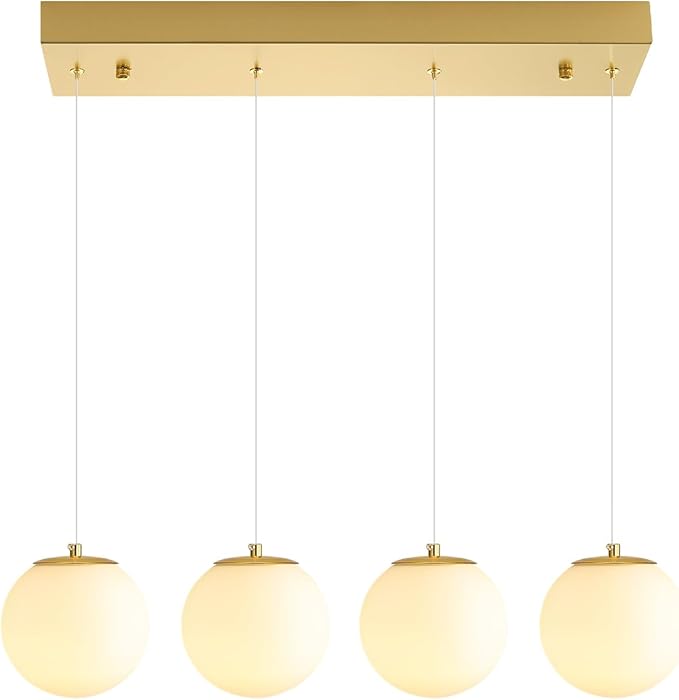 4-Light White Globe Glass Pendant Light Modern Gold Chandelier White Glass Globe Chandelier for Dining Room Kitchen Island Foyer Hallway
