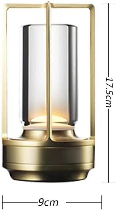 Portable Metal Table Lamp for Indoor/Outdoor ,Rechargeable Cordless LED Lamp, 3-Colour Infinitely Dimming Battery Powered Small Desk Lamp, Restaurant/Bedroom/Bar/Coffee Shop/Camping Light (Gold)