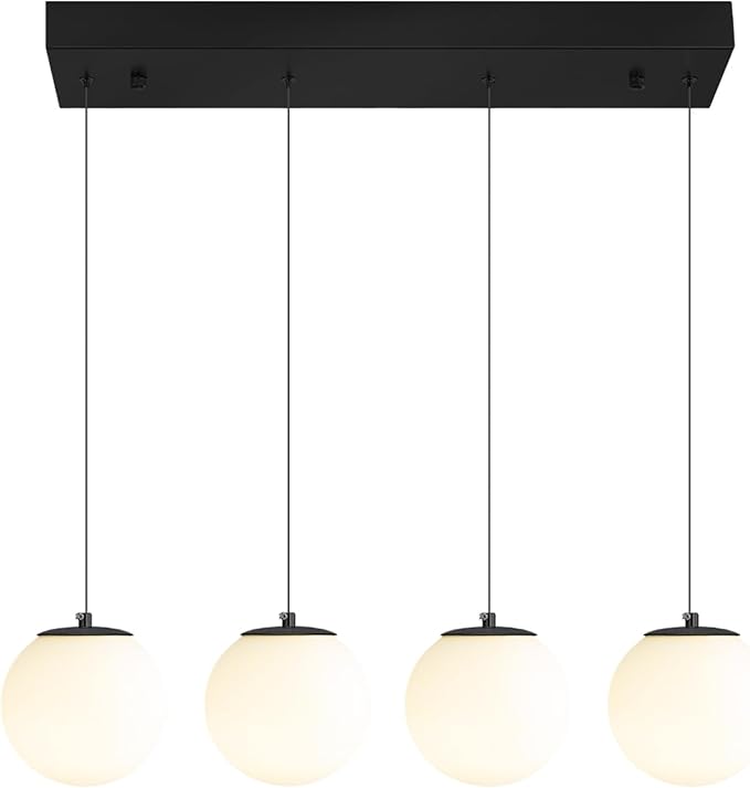 Dining Room Light Fixture 4-Light Black Kitchen Island Lighting Globe Glass Chandeliers for Dining Room Over Table Pendant Light Fixture for Living Room Hallway Bedroom