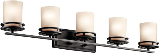 Kichler Hendrik 43" 5 Light Vanity Light with Light Umber Etched Glass Olde Bronze®