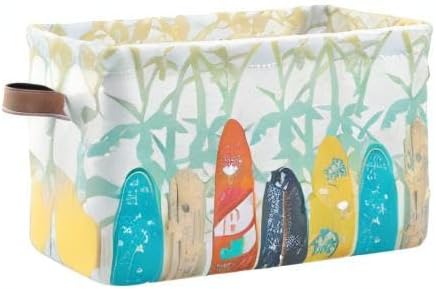 susiyo Large Foldable Storage Bin Palm Trees Surf Boards Fabric Storage Baskets Collapsible Decorative Baskets Organizing Basket Bin with PU Handles for Shelves Home Closet Bedroom Living Room-2Pack