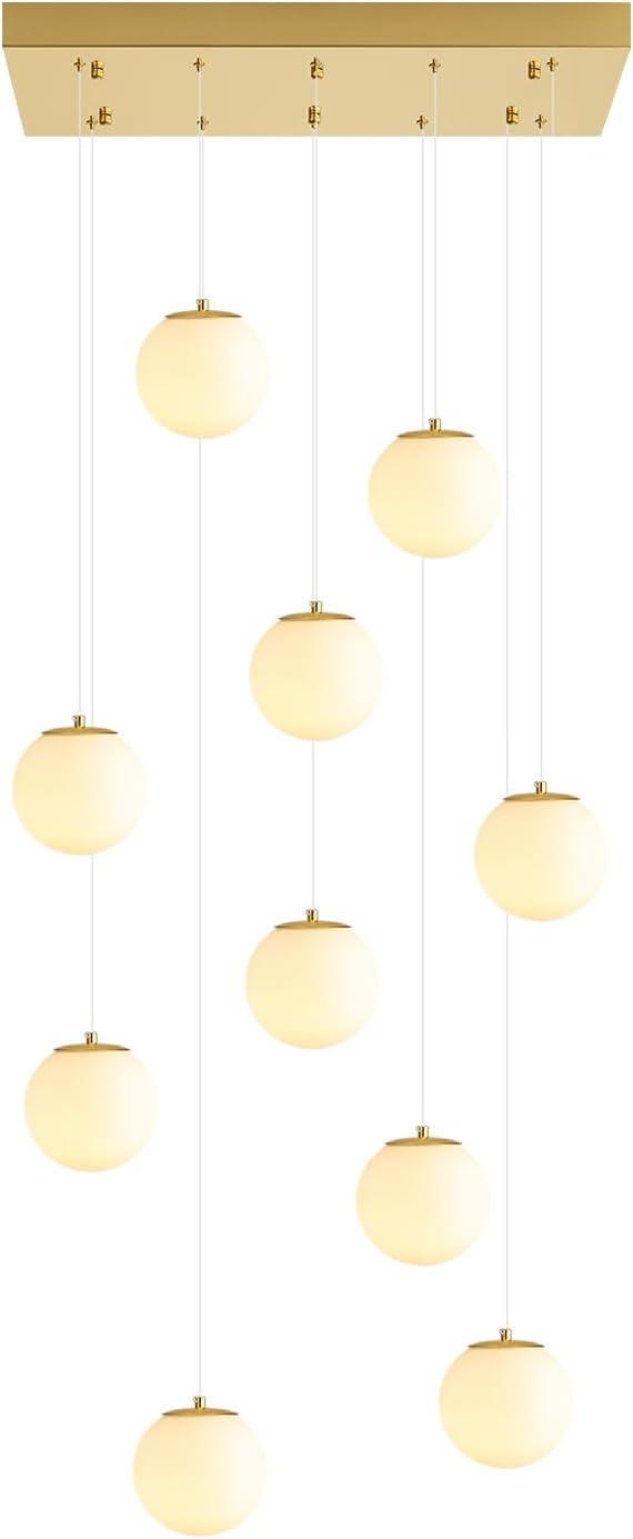 10-Lights Globe Chandelier Gold Pendant Lighting Fixture Hanging Ceiling Light for Dining Room, Kitchen Island,High Ceiling Chandelier Glass Ball Hanging Lighting for Living Room Staircase Entryway