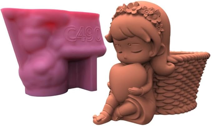 Love Basket Girl Vase Flower Pot Silicone Mold Succulent Planter Plaster Concrete Mold Pen Holder Cement Clay Resin Mould