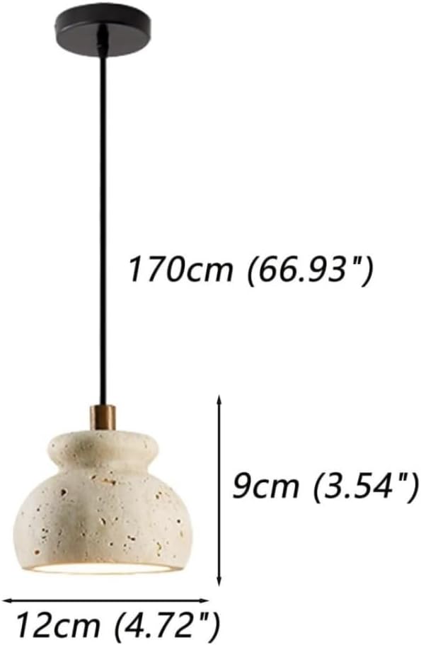 Modern Natural Travertine Stone Pendant Light Minimalist Solid Wood Pendant Lamp Adjustable Cord Hanging Lamp for Bedside Dining Kitchen Cafe Bar Decorative Fixture