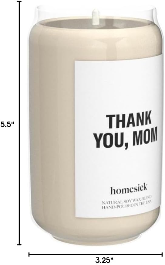 Homesick Thank You Mom Candle – 13.75 oz Scented Candle in Sage Sandalwood Soy Wax Blend, Non-Toxic, 80 Hr Burn with Organic Cotton Wick, Reusable Jar – Best Wedding & Engagement Gifts for Couples