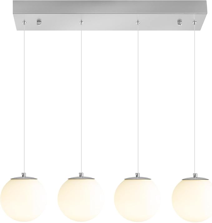 Modern Kitchen Island Lighting Linear Chandeliers for Dining Room 4-Light Glass Globe Hanging Pendant Light Rectangular Chandeliers for Living Room Hallway Bedroom