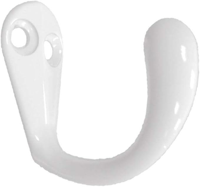 QCAA Premium Quality Single Prong Robe Hook Hanger, Zinc Die Cast, White, Made in Taiwan, 6 Pack