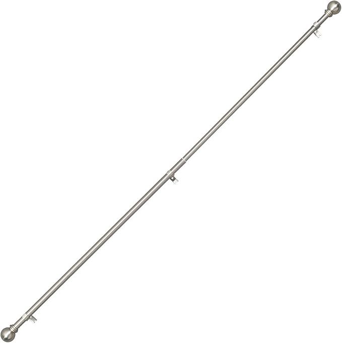 YunNephele Window Curtain Rods 36-72 inches Nickel Brushed, Classic Ball Finials Design Curtain Rod, 1 inch Metal Iron Single Drapery Rod, Heavy Duty Adjustable Curtain Rod Set