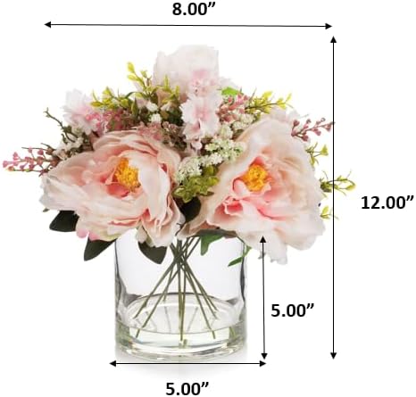 ENOVA FLORAL Artificial Silk Flower Arrangement with Vase,Mixed Artificial Silk Peony Flower in Vase for Decoration Home Office, Wedding Centerpiece (Pink)
