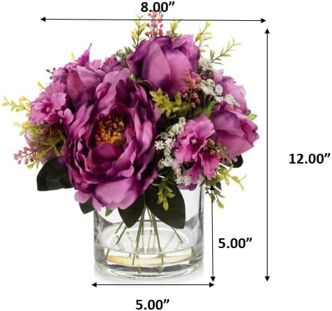 ENOVA FLORAL Artificial Silk Flower Arrangement with Vase,Mixed Artificial Silk Peony Flower in Vase for Decoration Home Office, Wedding Centerpiece (Purple)