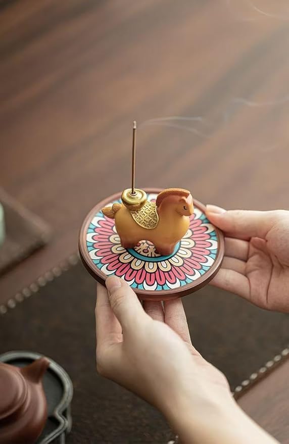 1pcs Money Coming Incense Holder, Chinese Style Auspicious Luck Ceramic Incense Burner for Home & Desk, Zen Meditation Altar Decor for Office, Tea Table, Mindful Gift Idea