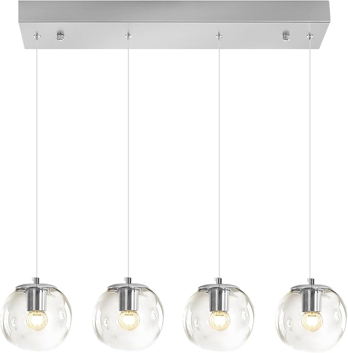 Modern Kitchen Island Lighting Linear Chandeliers for Dining Room 4-Light Glass Globe Hanging Pendant Light for Living Room Hallway Bedroom