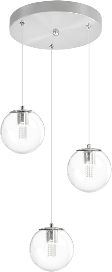 3-Light Chrome Pendant Lighting Modern Mini Chandeliers,Adjustable Clear Glass Pendant Light Fixture for Kitchen Island Dinning Room Bedroom
