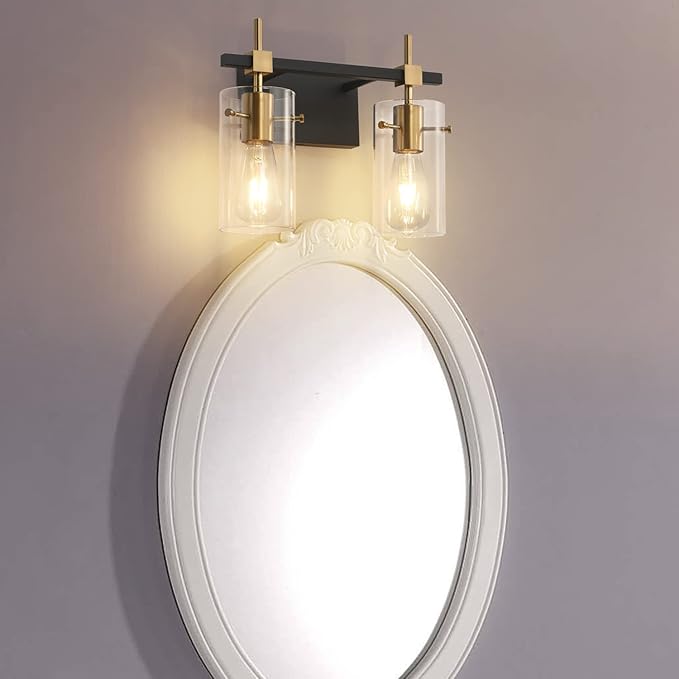 SOLFART Vintage Vanity Light Fixtures Wall Light for Bathroom Over Mirror Light with Glass Shade Light Fixtures (2 Lights-Exclude Bulb)