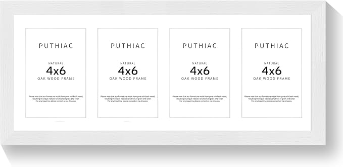 8x20 Oak Wood Picture Frame - 8x20 Photo Frame with Mat Display 4Pcs 4x6 Photos, 4x6 Picture Frame Wood, Natural Solid Wooden Picture Frames for Wall Art Photo and Prints(1 Pack, White)