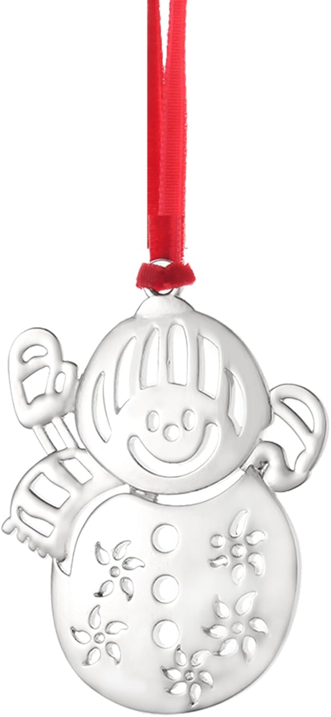 Silver Snowman Christmas Tree Ornament Set - Metal Snowman Hanging Ornament for Xmas Tree - Holiday Keepsake