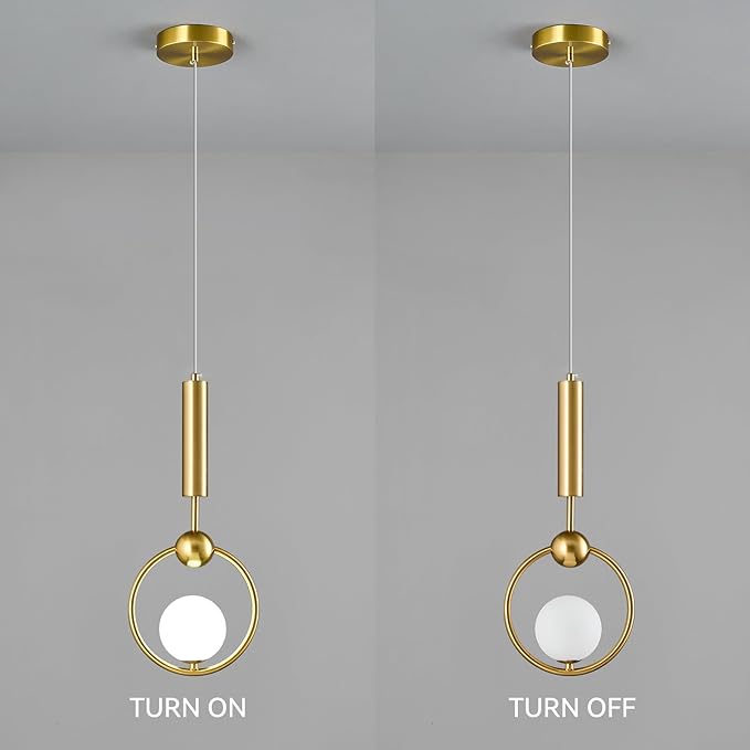 Modern Globe Glass Pendant Light fixtures 1-Light, Simplicity Gold Pendant Lighting, Mid Century Chandelier for Kitchen Island Dining Room Bedroom Entryway Hallway(2-Pack)