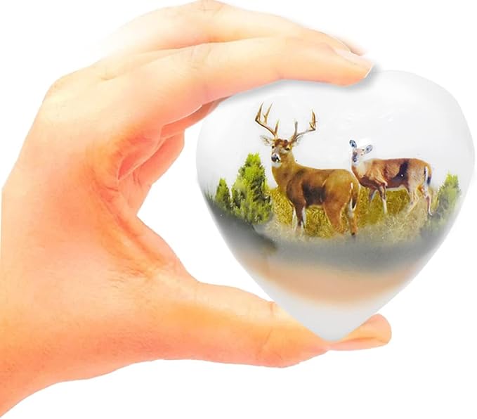 Bold & Divine Deer Print Design Urn | Mini Heart Cremation Urn with Stand & Premium Box | Honor Your Loved One with Urn Heart Shaped - Perfect for Adults & Infants