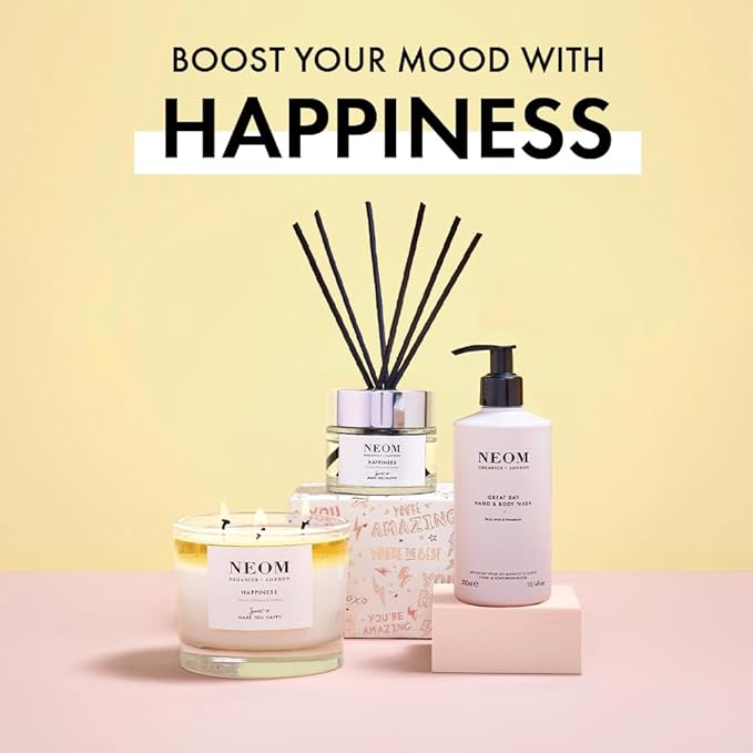 NEOM Happiness Reed Diffuser, 3.38fl oz | Uplifting Scent | Neroli, Mimosa & Lemon Essential Oil Blends| 100% Natural Fragrance | Scent to Make You Happy…