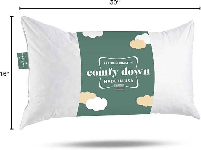 ComfyDown Decorative Throw Pillow Insert, Down and Feather Fill, 100% Cotton Cover, 233 Thread Count - Made in USA (16" X 30")