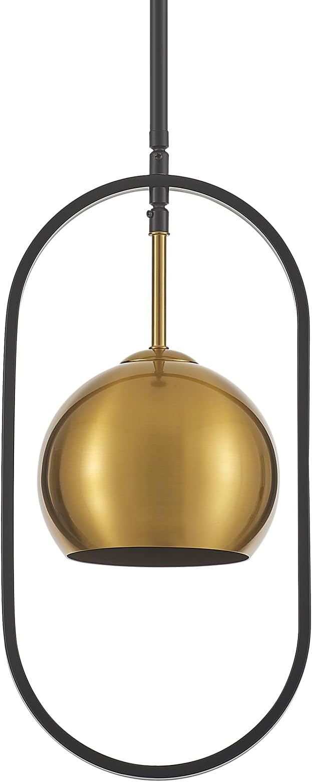 1 - Light Single Small Globe Pendant Light with Brass Finish Metal Shade, Modern Pendant Light Kitchen Island, Small Hanging Light Fixture entryway
