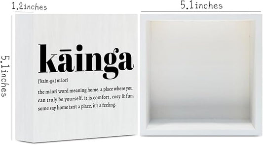 Kainga Definition Maori Rustic Home Office Decor Wooden Box Sign, Inspirational Hawaiian Gifts for Christmas Thanksgiving New Zealand Decorative Office Desk Accessories Table Shelf Decor Plaque Sign