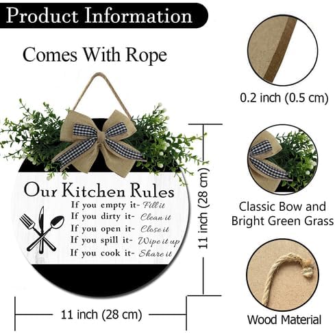 Wooden Our Kitchen Rules Sign 11inch, Rustic Wood Kitchen Hanging Decoration, Cute Eat Decoration for Kitchen Home Dining Room Cafe Restaurant