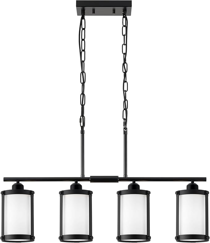 4-Light Kitchen Island Lighting, Black Linear Dining Room Light Fixtures with Frosted Glass and Chain, Modern Farmhouse Chandelier Pendant Light for Kitchen Island Dining Room, OS-3014-4ISBKW