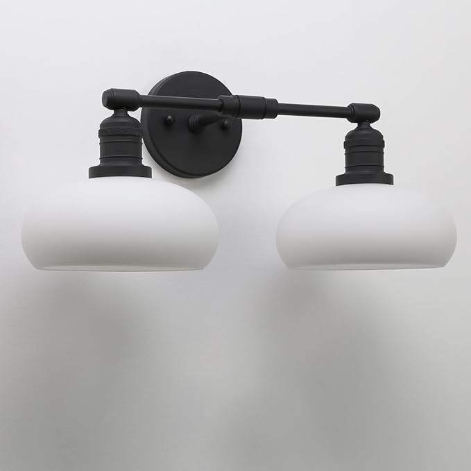 Pathson 2-Lights Milky Glass Wall Sconce, Hardwired Double Head Bathroom Sconces, Vintage Wall Lamps for Vanity Mirror, Living Room, Bedroom, Farmhouse Lighting