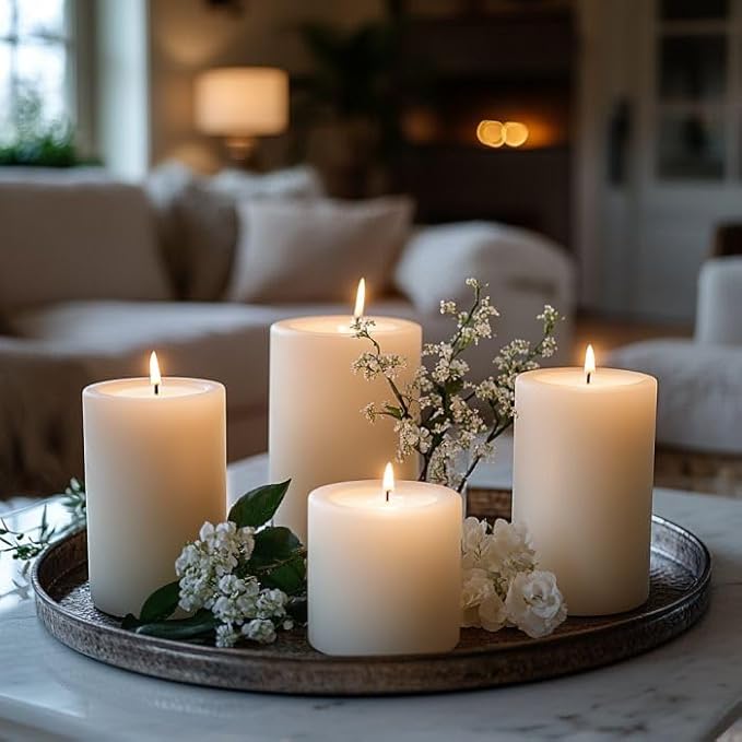 CW Studio 3 Pack 2.8x4 Inch White Unscented Pillar Candles-Long 44 Hour Burn, Smokeless & Dripless – Premium Wax with Cotton Wick – Perfect for Weddings, Events, Home, Bathroom, Rustic & Elegant Décor