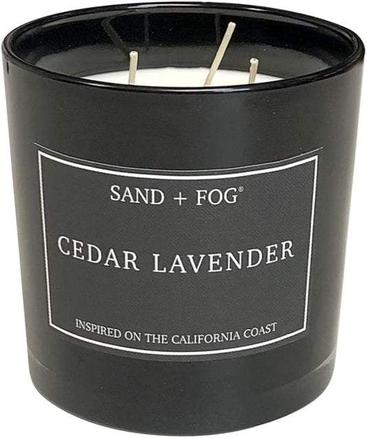 Sand + Fog Scented Candles - Cedar Lavender - Additional Scents and Sizes - 3 Wicks 100% Cotton Lead-Free - Luxury Air Freshening Jar Candles - Perfect Home Decor - 21 oz