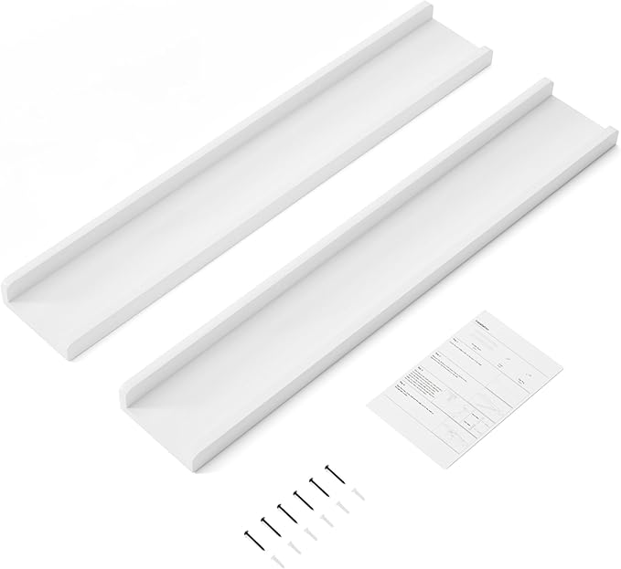 Love-KANKEI 36 Inch Long Floating Shelves Wall Mounted Set of 2, Large Wood Wall Shelves for Storage, Rustic Hanging Shelves for Display,Bedroom Living Room Bathroom Kitchen Office White