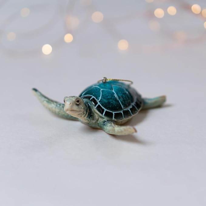 Christmas Ornaments - Home Decor - Unique Nautical Christmas Ornament Hand-painted Green Sea Turtle - Best for Tree Hanging, Bathroom Decorations, Stocking Stuffers, Scuba Lovers and Ocean Enthusiasts