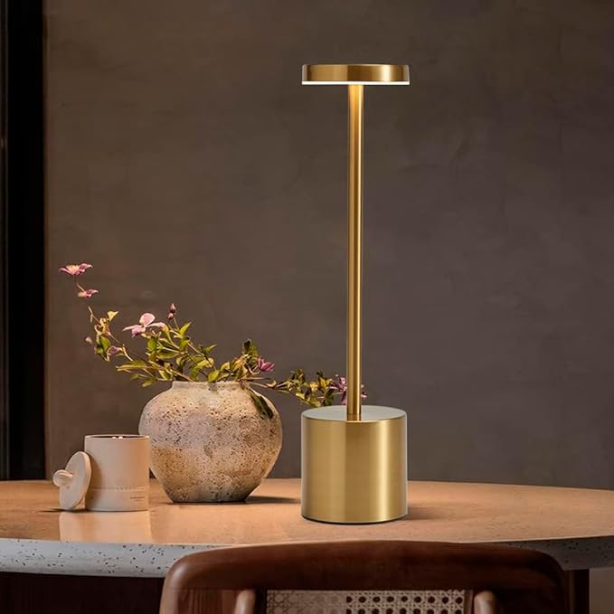 2 Pack LED Cordless Table Lamp, Portable 5000mAh Rechargeable Bedside Lamp, Touch Control Outdoor Table Lamps, 3 Color Dimmable Battery Operated Lamps for Bedroom//Restaurant/ Patio/ Outdoor - Gold