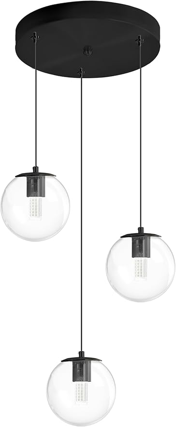 3-Light Small Chandelier LED Modern Glass Globe Pendant Light Chandeliers for Entryway Lighting Fixture Bedroom and Dining Room
