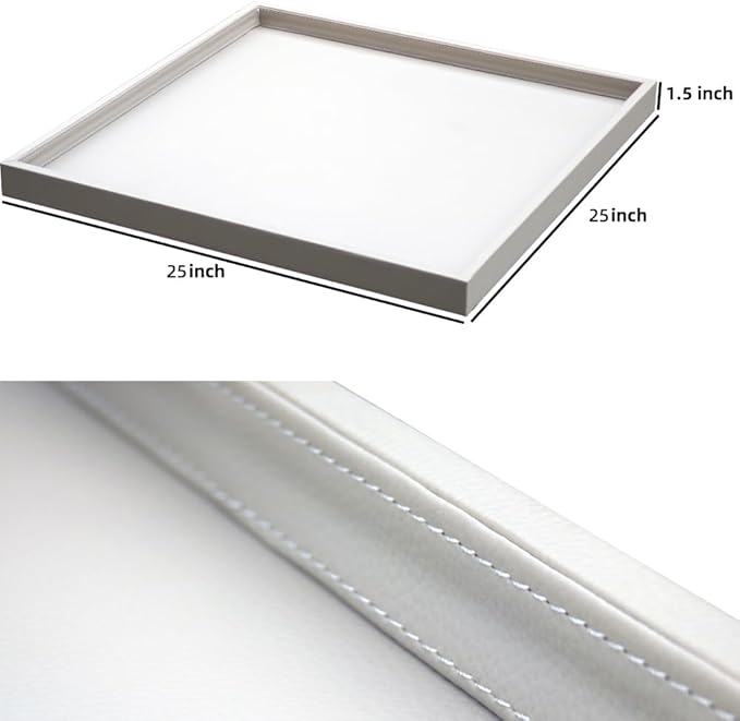 25*25 Inch Rectangular Ottoman Tray | Textured PU Leather, Waterproof & Heat-Resistant Storage for Coffee/Dining Tables, Sofa, Bed, Entertainment & Party (Tranquil Beige, 25 * 25in)