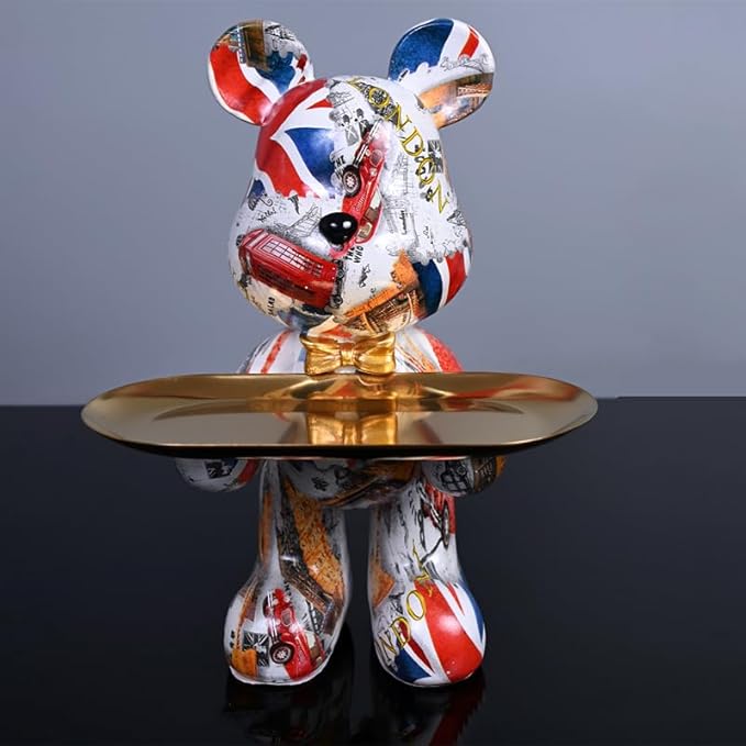 Bear Statue Resin Tray Sculpture for Home and Office Decor, Suitable for Bedroom, Living Room, Office on Table, Desktop, Shelves and Cabinet (London)