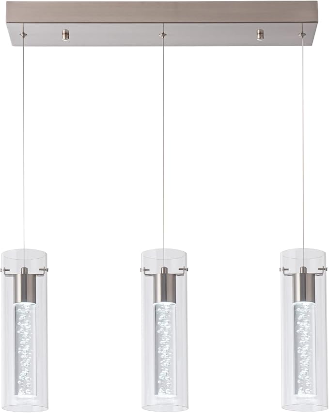 Pendant Lights Kitchen Island with Remote Control, Dimmable Brushed Nickel & Clear Cylinder, Adjustable Height Kitchen Pendant Lights, Island Lights for Kitchen, Modern Lighting Fixture