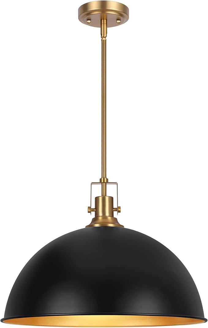 LamQee 18 Inch Black and Gold Large Pendant Light Kitchen Island, Farmhouse Modern Dome Pendant Light Fixtures Ceiling Hanging Lighting Chandelier for Dining Room Over Table, Bar, Hallway, Entryway