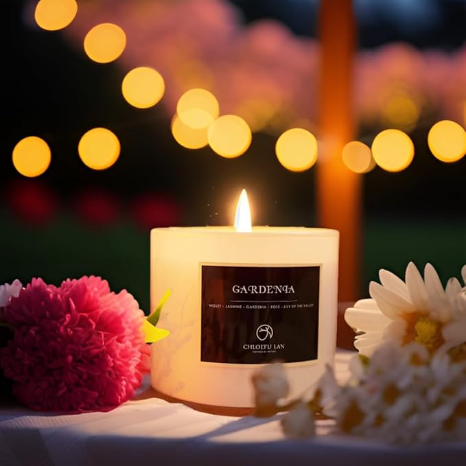 Chloefu LAN Gardenia Scented Candles - Highly Scented, 7.1oz|45 Hour Long Burning, Gifts for Women, 100% Natural Soy, Home Decor, White Glass Jar With Gift Box 2 Pack