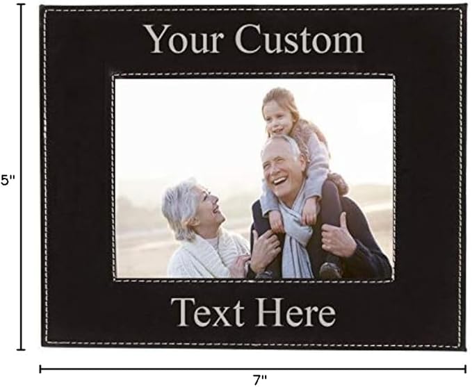 CustomGiftsNow Personalized Add Your Custom Text Engraved Leatherette Faux Leather Hanging/Tabletop Personalized Group Family Photo Picture Frame (Black, 4x6-inch Horizontal)