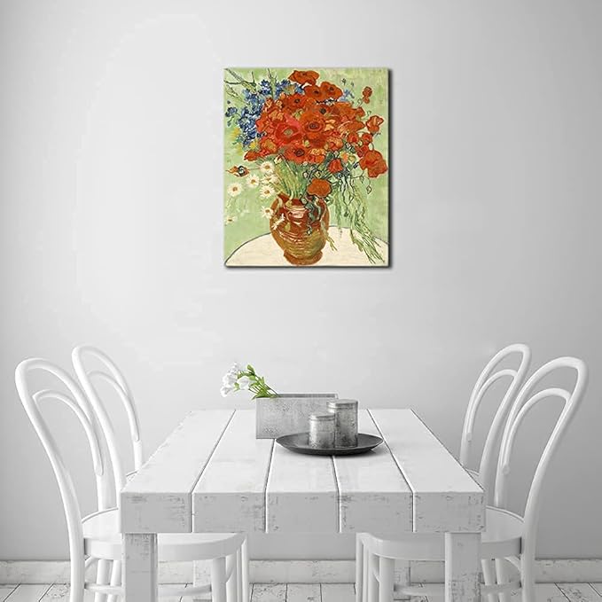Wieco Art Red Poppies and Daisies Large Canvas Prints Wall Art of Van Gogh Famous Floral Oil Paintings Reproduction Abstract HD Classical Flowers Pictures Artwork for Bathroom Home Decorations