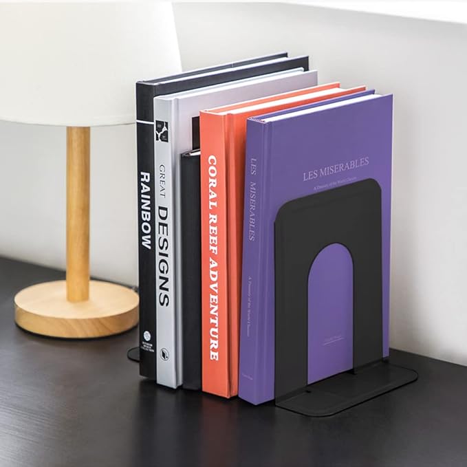 MaxGear Book Ends Universal Premium Bookends for Shelves, Non-Skid Bookend, Heavy Duty Metal Book Stopper for Books/Movies/CDs/Video Games, 6 x 4.6 x 6 in, Black, 4 Pairs/8 Pieces, Large