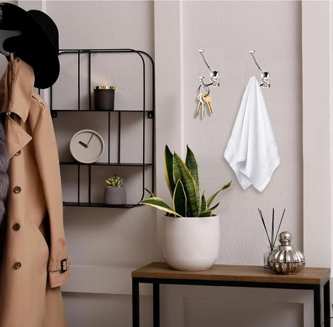 Polished Nickel Hooks Large Wall Mounted Decorative Solid Heavy-Duty Double-Sided Coat Hooks for Hanging Towels Coats Robes Towels Bag Bathroom Wall Hooks (5 Pack)