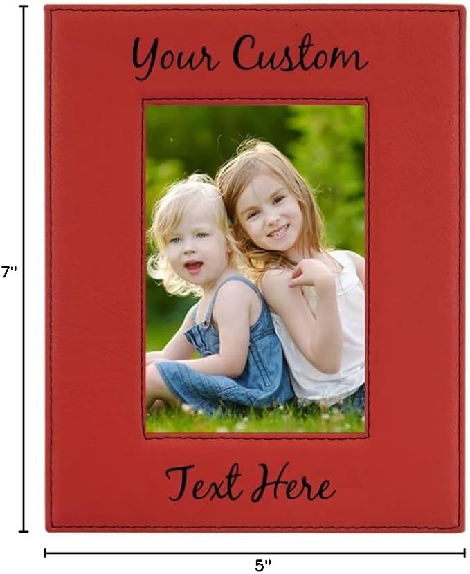 CustomGiftsNow Personalized Add Your Custom Text Engraved Leatherette Faux Leather Hanging/Tabletop Personalized Group Family Photo Picture Frame (Red, 8x10-inch Vertical)